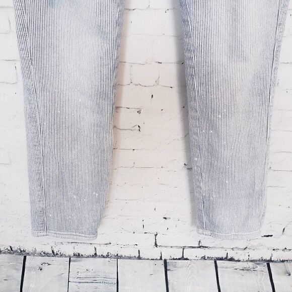 Madewell Hickory Stripe Jeans Size 25 Blue White Distressed Slim Straight - Picture 4 of 12